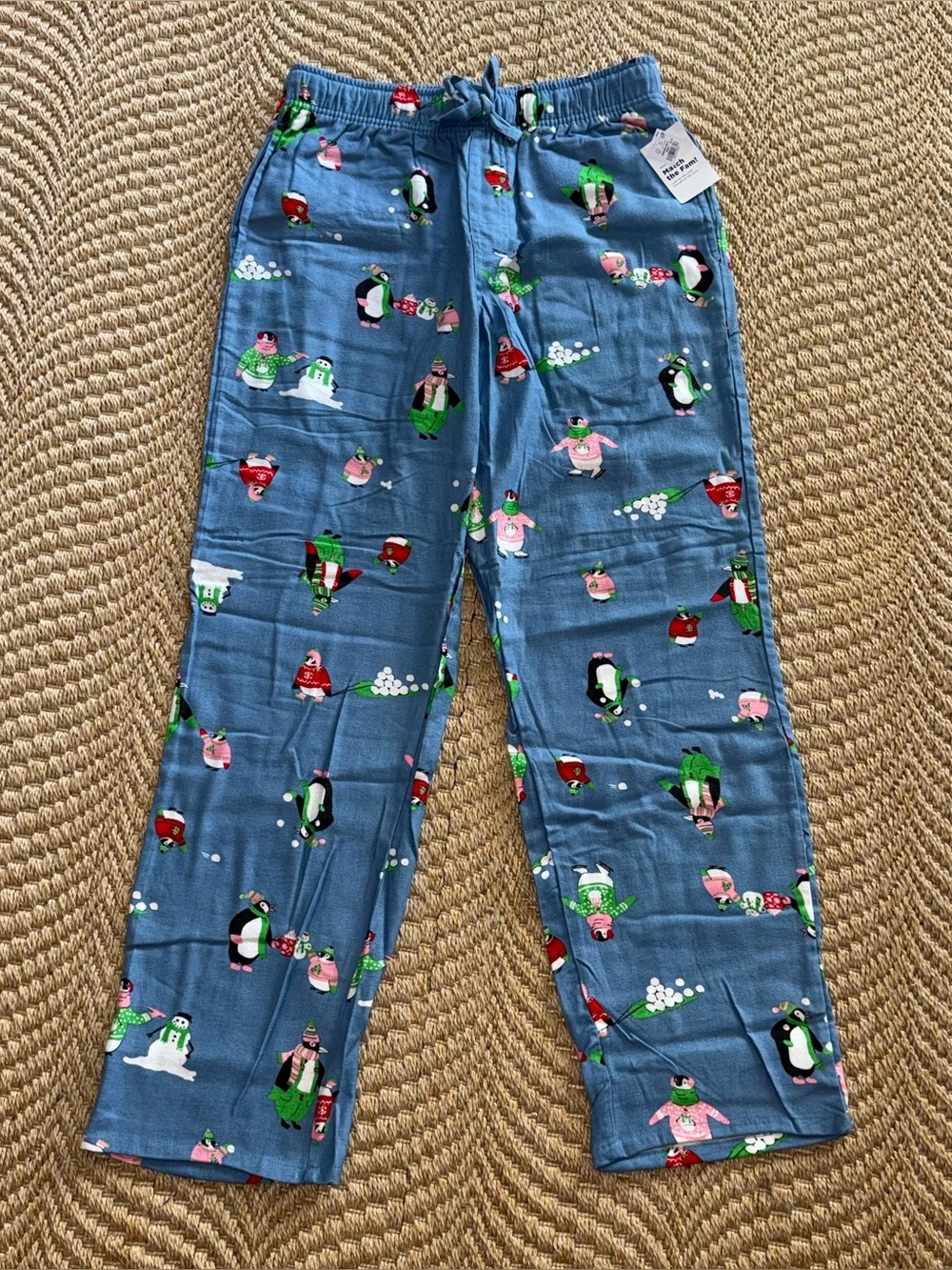 Old Navy Match The Fam Men’s Winter Pocket PJ Pants Small Blue Snow Penguins